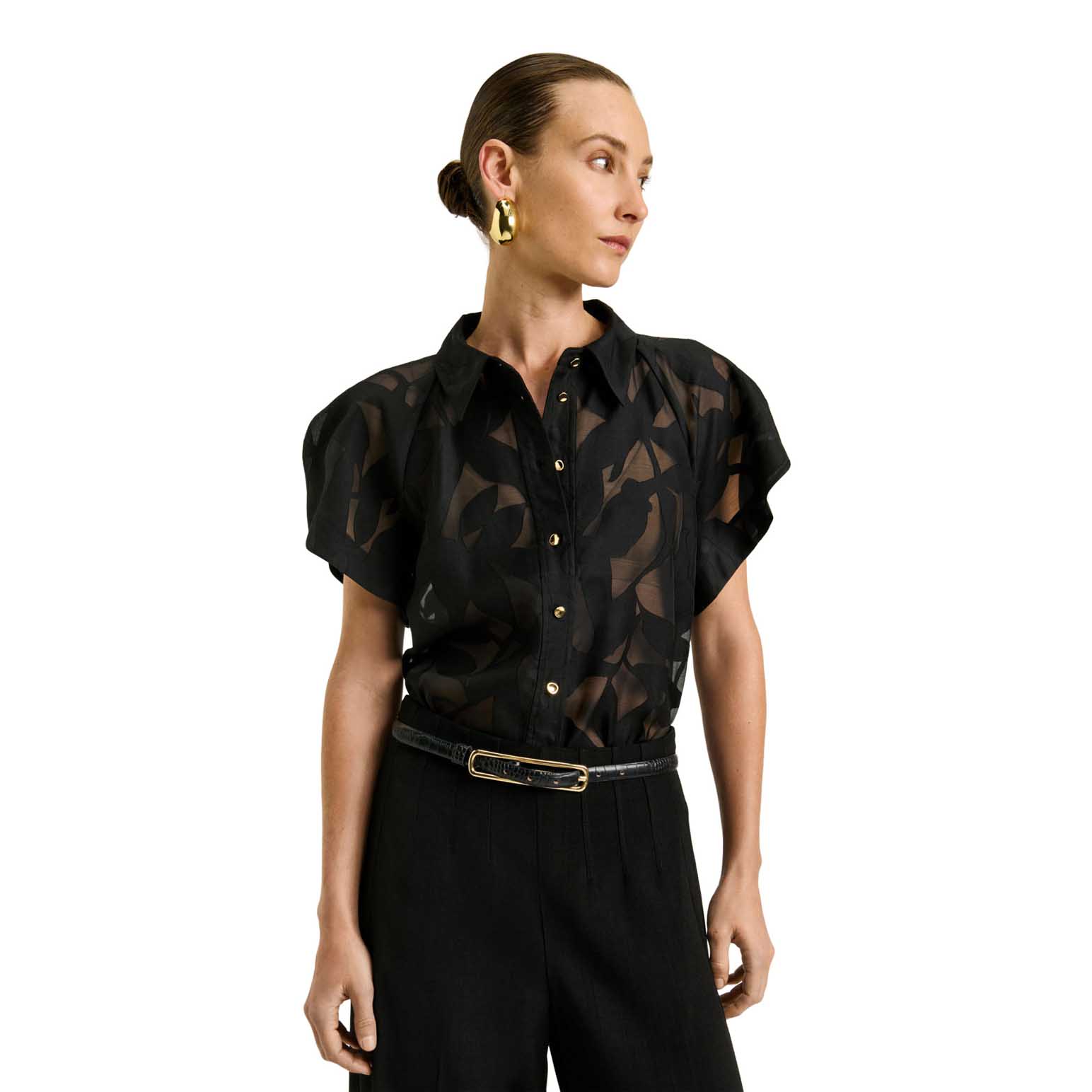 Veronika Maine Sheer Leaves Burnout Shirt